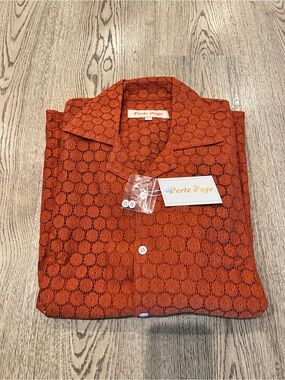 Perte D’ego | Men's Orange Floral Lace Button-Down Shirt
